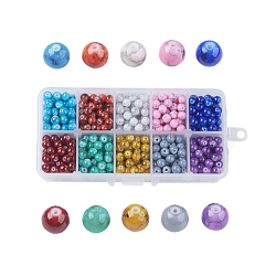 Drawbench Glass Beads, Round, Mixed Color, 6~6.5x6mm, Hole: 1mm, about 74pcs/compartment, 740pcs/box, packaging box: 13.5x7x3cm(GLAD-JP0001-03-6mm)