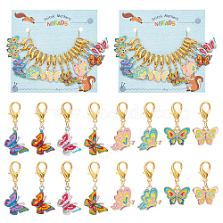 Butterfly Stitch Markers, Alloy Enamel Crochet Lobster Clasp Charms, Locking Stitch Marker with Wine Glass Charm Ring, Mixed Color, 3.2~3.9cm, 8 style, 2pcs/style, 16pcs/set(HJEW-AB00232)