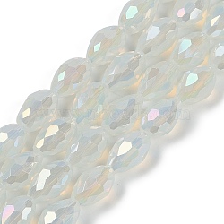 Opaque Solid Color Electroplate Glass Beads Strands, AB Color Plated, Faceted, Teardrop, Floral White, 11.5x8mm, Hole: 1.2mm, about 55~57pcs/strand, 25.59 inch(65cm)(EGLA-N013-J8mm-B02)