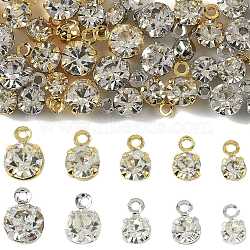 40Pcs 10 Styles Brass Pendants, Round Charms, with Rhinestone, Nickel Free, Mixed Color, 5.5~7x3~5x2.5~3.5mm, 4pcs/style(KK-FS0002-06)