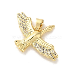 Rack Plating Brass Micro Pave Clear Cubic Zirconia Pendants, Long-Lasting Plated, Cadmium Free & Lead Free, Bird, Real 18K Gold Plated, 20x29.8x4mm, Hole: 3.5x3mm(KK-C047-20B-G)