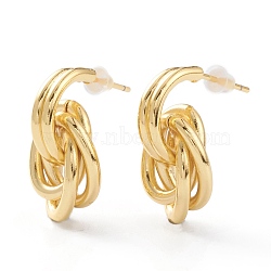 Brass Love Knot Earrings, Stud Earrings, with Steel Pin and Plastic Ear Nuts, Long-Lasting Plated, Real 18K Gold Plated, 21x12x7.5mm, Pin: 0.8mm(EJEW-A056-15G)