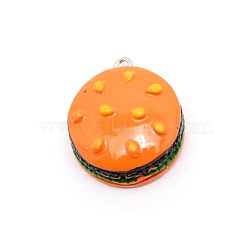 Resin Pendants, with Platinum Plated Iron Loops, Imitation Food, Hamburger, Orange, 24.5x21x11.5mm, Hole: 2mm(RESI-TAC0003-11)