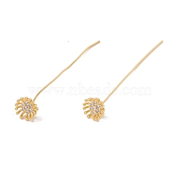 Brass Micro Pave Clear Cubic Zirconia Flower Head Pins, Golden, 48.5mm, Pin: 21 Gauge(0.7mm), Flower: 8mm in diameter(FIND-B009-08G)