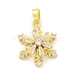 Rack Plating Brass Clear Cubic Zirconia Pendants, Christmas Snowflake Rotatable Charms, Long-Lasting Plated, Lead Free & Cadmium Free, Real 18K Gold Plated, 19.5x15x7mm, Hole: 5x3mm(KK-M291-05G)