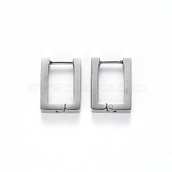 Tarnish Resistant 304 Stainless Steel Huggie Hoop Earrings, Rectangle, Stainless Steel Color, 15x12.6x3mm, Pin: 1mm(STAS-S103-22P)