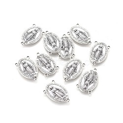 Holy Oval Carved Virgin Mary Tibetan Style Alloy Chandelier Component Links, 3 Loop Connectors, Rosary Center Pieces, Antique Silver, Lead Free & Cadmium Free, 23x14.5x3mm, Hole: 1mm, about 470pcs/kg(TIBEP-LF0961YKG-AS-LF)