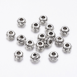 Tibetan Style Spacer Beads, Lead Free, Cadmium Free and Nickel Free, Rondelle, Antique Silver, about 5mm in diameter, 3mm thick, hole: 2mm(LF11362Y-NF)