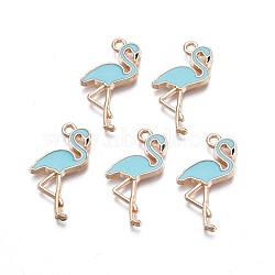 Alloy Enamel Pendants, Cadmium Free & Nickel Free & Lead Free, Light Gold, Flamingo Shape, Sky Blue, 25.5x15x2mm, Hole: 1.6mm(ENAM-N054-78A)