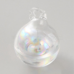 High Borosilicate Glass Bottle Pendants, Round, Mini Wishing Bottle, Clear, 27.5x20mm, Hole: 2.5mm(GLAA-WH0010-02E)