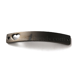 304 Stainless Steel Connector Charms, Curved Rectangle Links with Hollow Heart, Gunmetal, 38.5x6x1.5mm, Hole: 1.4mm(STAS-R117-05B)