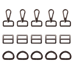 15Pcs 3 Style Purse Making Findings, including Iron D Rings, Alloy Slider Buckles & Swivel Clasps, Gunmetal, 25~49.5x31.5~35x3~4.5mm, 5pcs/style(DIY-SZ0008-16B)