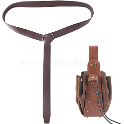 1Pc Viking PU Leather Drawstring Wallets with Antique Bronze Tone Iron Rives, with 1Pc PU Leather Wrap Around Chain Belts, Coconut Brown, Bag: 185x145x12mm(AJEW-CL0003-68A)