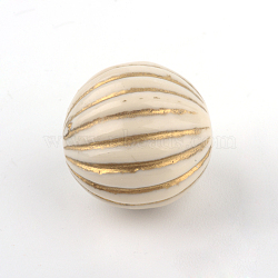 Round Plating Acrylic Beads, Golden Metal Enlaced, Beige, 9.5x10mm, Hole: 2mm(X-PACR-Q102-51A)
