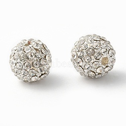 Alloy Beads, with Rhinestones, Grade A, Round, Silver Color Plated, Clear, Size: about 10mm in diameter hole: 2mm(RB-Q060-2)
