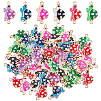 60Pcs 6 Colors Alloy Enamel Connector Charms, Tortoise Links with Crystal Rhinestone, Light Gold, Cadmium Free & Nickel Free & Lead Free, Mixed Color, 23x12x3mm, Hole: 1.5mm, 10pcs/color