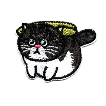 Computerized Embroidery Cloth Iron on/Sew on Patches, Costume Accessories, Appliques, Cat Shape, Black, 39x50mm