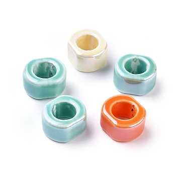 Handmade Porcelain Beads, Bright Glazed Porcelain, Oval, Mixed Color, 22~22.5x19~19.5x12~13mm, Hole: 11~11.5mm
