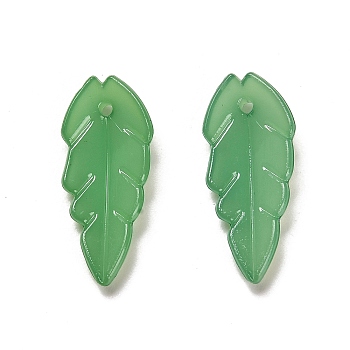 Translucent Acrylic Pendants, Leaf, Medium Sea Green, 23.5x10.5x4mm, Hole: 1.4mm