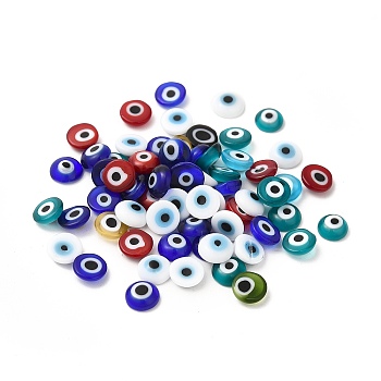 Handmade Lampwork Cabochons, Evil Eye, Mixed Color, 6.5x2.5~3mm