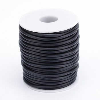 PVC Tubular Solid Synthetic Rubber Cord, No Hole, Wrapped Around White Plastic Spool, Black, 2mm, about 32.8 yards(30m)/roll