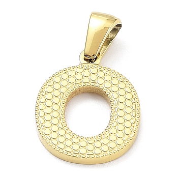 Ion Plating(IP) 316L Surgical Stainless Steel Pendants, Real 18K Gold Plated, Letter Charm, Textured, Letter O, 16.5x13.5x1.6mm, Hole: 3.5mm
