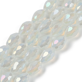 Opaque Solid Color Electroplate Glass Beads Strands, AB Color Plated, Faceted, Teardrop, Floral White, 11.5x8mm, Hole: 1.2mm, about 55~57pcs/strand, 25.59 inch(65cm)