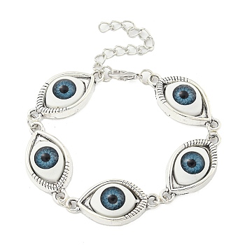 Retro Eye Alloy & Resin Link Bracelets for Women, Antique Silver, 6-3/4 inch(17cm)