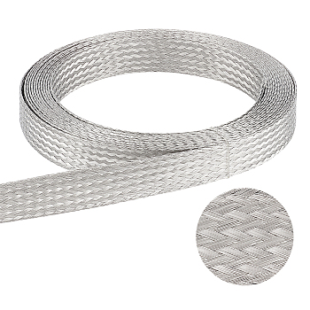 Stainless Steel Braided Tape, Flat Wire, Stainless Steel Color, 14mm, about 13.12 Feet(4m)/Bag