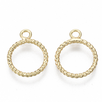 Brass Pendants, Nickel Free, Round Ring, Real 18K Gold Plated, 15x11.5x1mm, Hole: 1.8mm