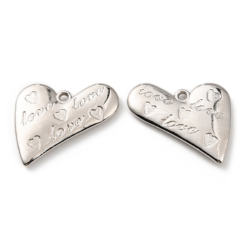 CCB Plastic Pendants, Heart with Word Love Charm, Platinum, 33x37x4mm, Hole: 2.2mm