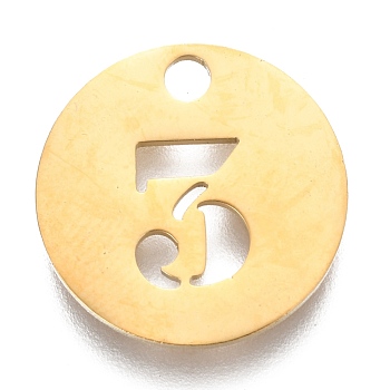 304 Stainless Steel Pendants, Cut-Out, Hollow, Flat Round with Number, Golden, Num.3, 19x1.5mm, Hole: 2.5mm