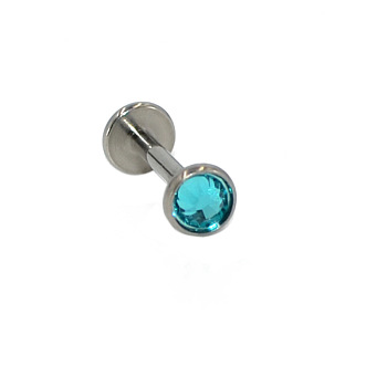 G23 Titanium Cubic Zirconia Flat Round 17 Gauge Threadless Labrets for Women Men, Stainless Steel Color, Deep Sky Blue, 8x5mm, Pin: 1.2mm