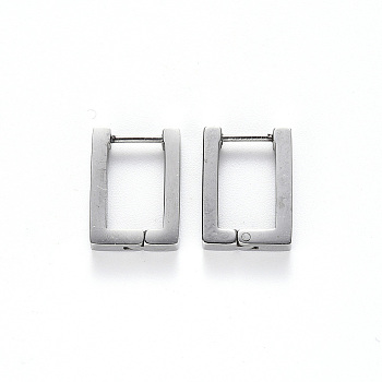 304 Stainless Steel Huggie Hoop Earrings, Rectangle, Stainless Steel Color, 15x12.6x3mm, Pin: 1mm
