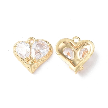Brass Charms, with Glass, Heart Charm, Real 18K Gold Plated, 14x14x4.5mm, Hole: 1.2mm