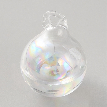 High Borosilicate Glass Bottle Pendants, Round, Mini Wishing Bottle, Clear, 27.5x20mm, Hole: 2.5mm