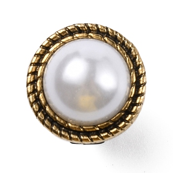 Alloy Shoe Buckle Clips, with Resin Pearl Beads, Half Round, for Shoes Bag Decoration, Antique Golden, 19x19.5x17mm