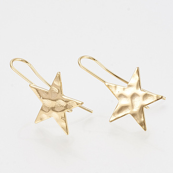 Brass Stud Earring Findings, with Loop, Star, Real 18K Gold Plated, 31.5x20mm, Hole: 2mm, Pin: 1mm