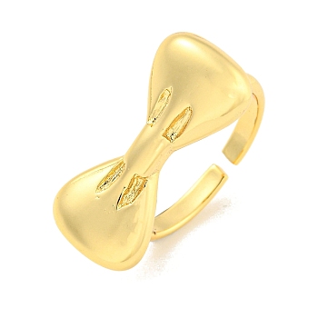 Brass Bowknot Open Cuff Ring for Women, Real 18K Gold Plated, Adjustable