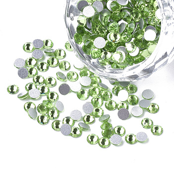 Glass Rhinestone Flat Back Cabochons, Back Plated, Faceted, Half Round, Peridot, SS4, 1.5~1.6x1mm, about 1440pcs/bag