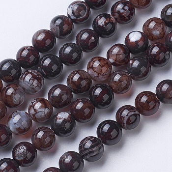Natural Agate Beads Strands, Dyed & Heated, Grade A, Round, Coffee, 6mm, Hole: 1mm, about 62pcs/strand, 14.9 inch(38cm)