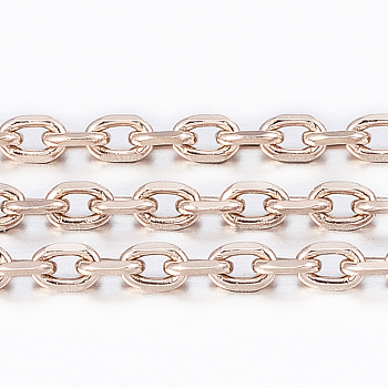 Ion Plating(IP) 304 Stainless Steel Cable Chains, Diamond Cut Chains, Soldered, Faceted, with Spool, Oval, Rose Gold, 2x1.2x0.4mm, about 32.8 Feet(10m)/roll
