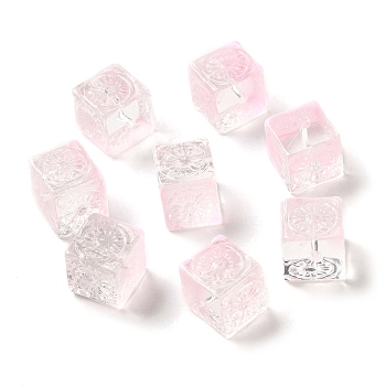 Transparent Glass Beads, Cube, Pearl Pink, 10x11x11mm, Hole: 1.5mm