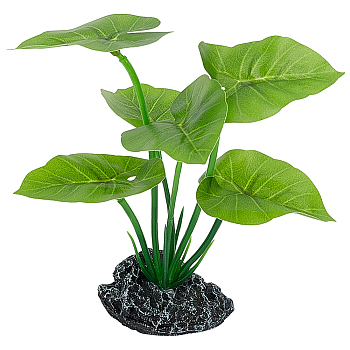 Plastic Artificial Green Leaf Aquarium Plant, with Resin Rock Base, Fish Tank Decorative, Green, 120x75x160mm