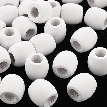 Spray Painted Natural Wood Beads, Barrel, White, 17x16mm, Hole: 8mm