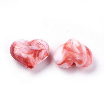 Acrylic Imitation Gemstone Beads, Heart, FireBrick, 20x23x8~8.5mm, Hole: 2.5~2.8mm, about 230pcs/500g