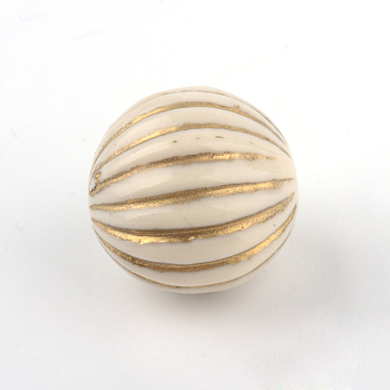 Round Plating Acrylic Beads, Golden Metal Enlaced, Beige, 9.5x10mm, Hole: 2mm