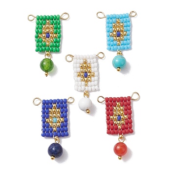 MIYUKI Rocailles Seed Loom Pattern, with Natural & Synthetic Mixed Gemstone, Rectangle Links Connectors, Mixed Color, 28~30x18~19x6.5mm, Hole: 1.8~2.5mm