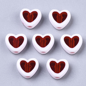 Transparent Acrylic Beads, Edge Opaque, Heart, Red, 7.5x8.5x4mm, Hole: 1.8mm