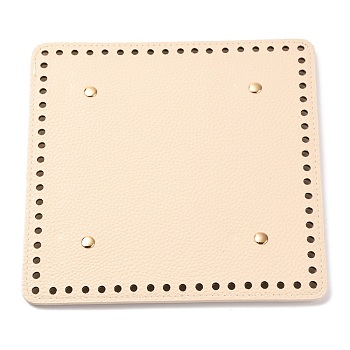 Imitation PU Leather Bottom, Square with Round Corner & Alloy Brads, Litchi Grain, Bag Replacement Accessories, Navajo White, 19x19.1x0.4~1.1cm, Hole: 5mm